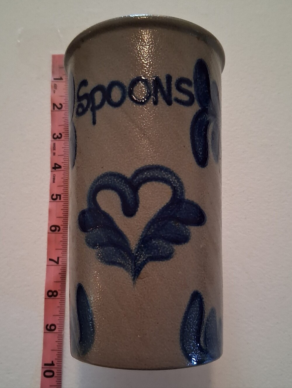 Blue Heart Stoneware Spoon Holder - Home Accents Signed Cottagecore Primitive